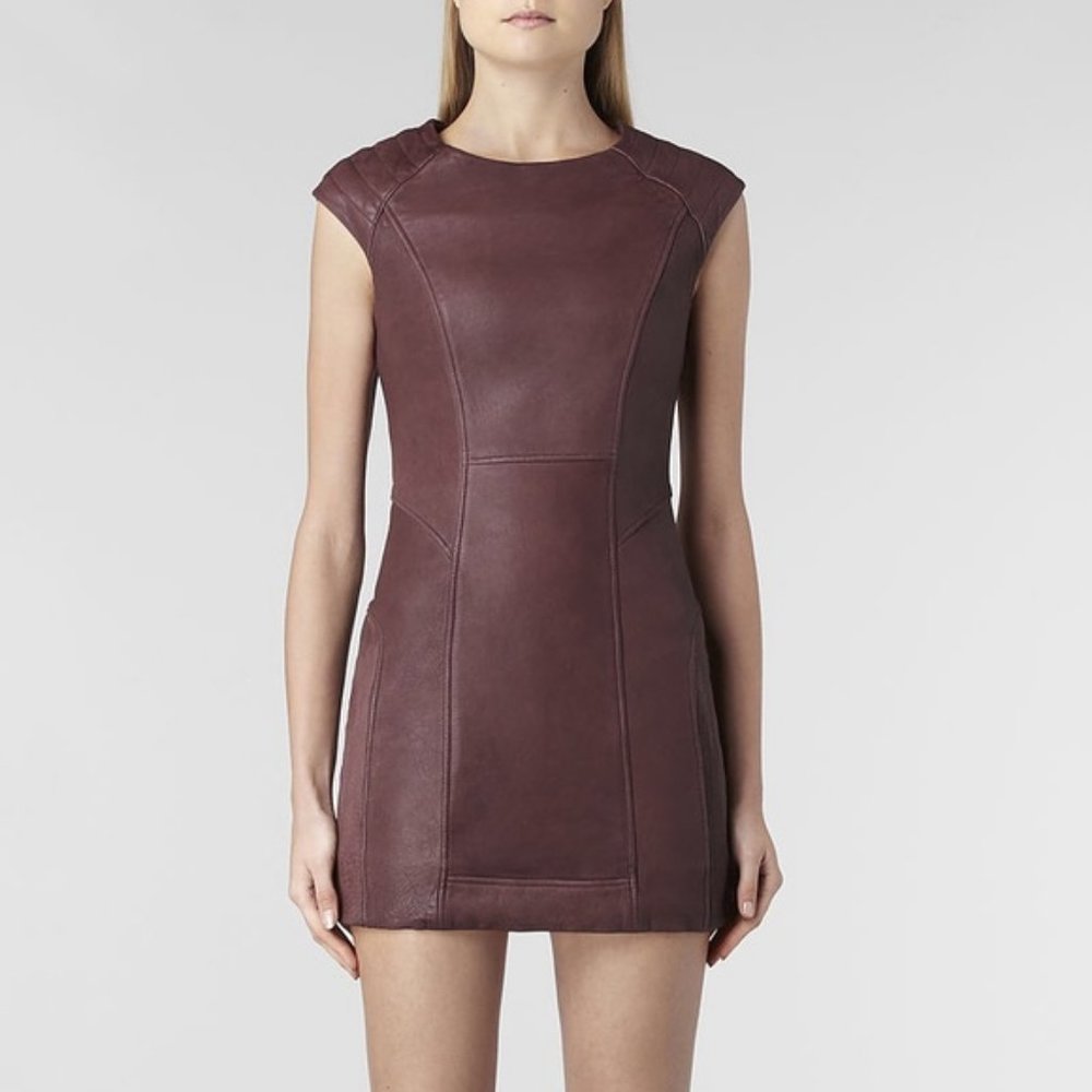 All Saints Oxblood Leather Biker Dress